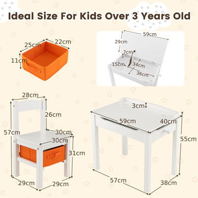 Costway Kids Table and Chair Set Children Wooden Activity Table Set w/ Drawer & Flip Top