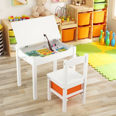 Costway Kids Table and Chair Set Children Wooden Activity Table Set w/ Drawer & Flip Top