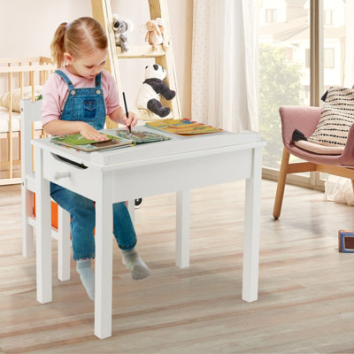 Costway Kids Table and Chair Set Children Wooden Activity Table Set w/ Drawer & Flip Top