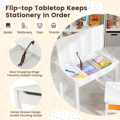 Costway Kids Table and Chair Set Children Wooden Activity Table Set w/ Drawer & Flip Top