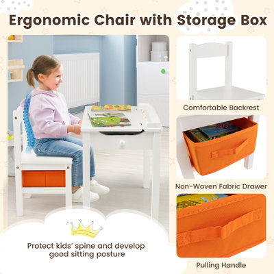 Costway Kids Table and Chair Set Children Wooden Activity Table Set w/ Drawer & Flip Top