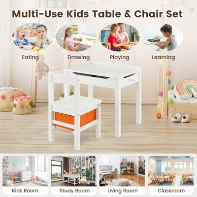 Costway Kids Table and Chair Set Children Wooden Activity Table Set w/ Drawer & Flip Top