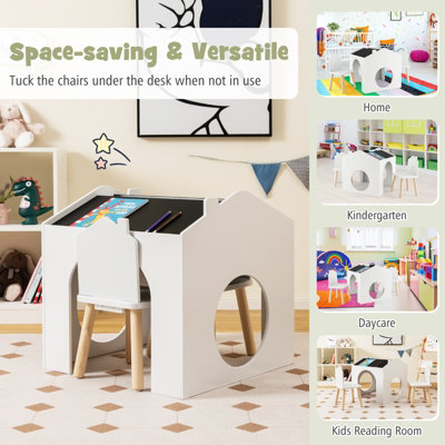 Costway Kids Table and Chair Set Children Wooden Children Activity Desk W Chalkboards