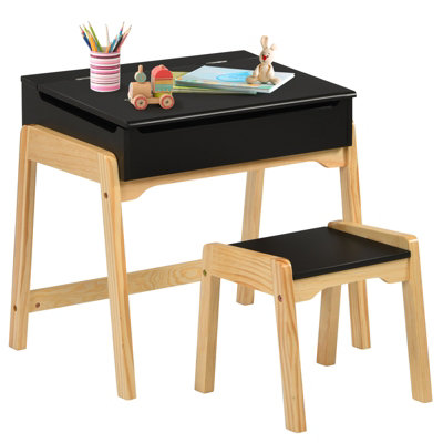 Wooden desk deals and chair set