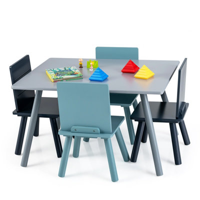 Costway Kids Table and Chairs Set Wooden 5-Piece Toddler Furniture Set ...