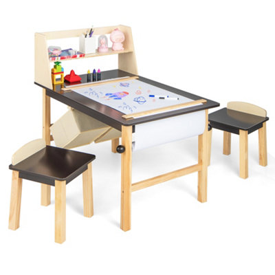 Costway Kids Table & Chair Set Children Wooden Toddler Drawing Art Desk ...