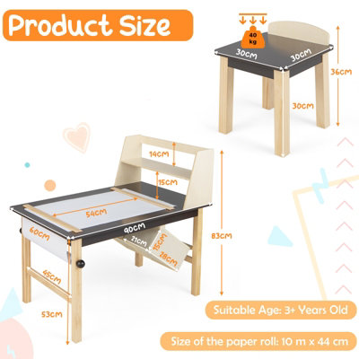 Costway Kids Art Table & Chairs Set Wooden Drawing Desk with Paper Roll  Storage Shelf Bins 