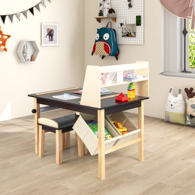 Costway Kids Table & Chair Set Children Wooden Toddler Drawing Art Desk ...