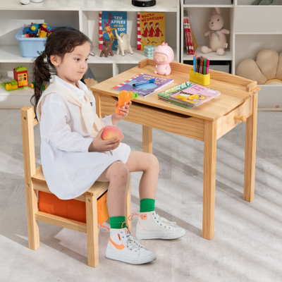 Kids Table and Chair Set Wood Activity Study Desk w/ Storage Drawer Hook
