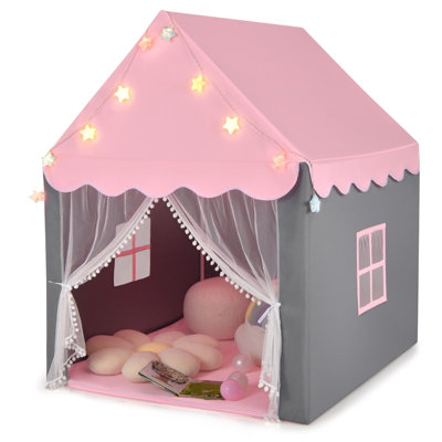 COSTWAY Kids Tent Playhouse w/ Star Lights Mat Indoor Outdoor