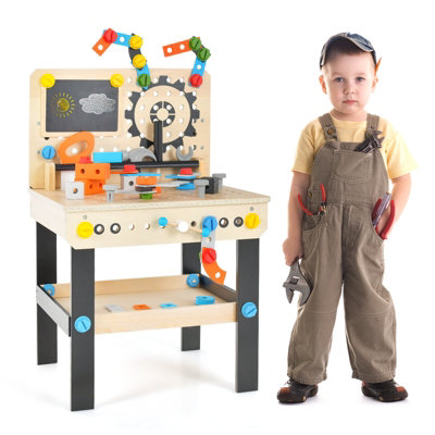 Costway Kids Tool Bench Pretend Play Workbench w Hanging Tool Rack Toddler Construction Bench Toy