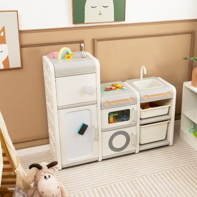 Costway Kids Toy Storage Organizer Toddler Storage Cabinet Chest W/ Magnetic Whiteboard