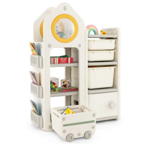 Costway Kids Toy Storage Organizer Toddler Storage Cabinet Toy Chest W/ Side Bookshelves
