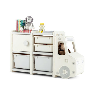 Costway Kids Toy Storage Organizer Truck shaped Toddler Storage Cabinet 2 Plastic Bins