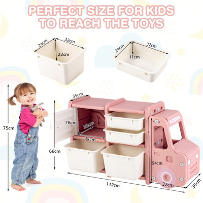 Costway Kids Toy Storage Organizer Truck-shaped Toddler Storage Cabinet 2 Plastic Bins
