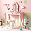 Costway Kids Vanity Table and Chair Set Pretend Makeup Dressing Table W/ Mirror & Drawer