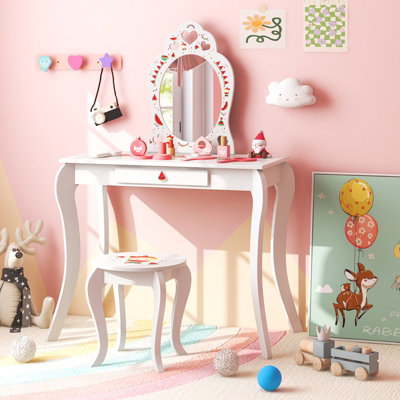 Costway Kids Vanity Table and Chair Set Pretend Makeup Dressing