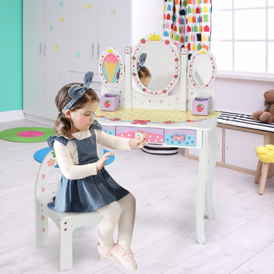 Kids Vanity,Pink Princess Vanity Set With Lighted Mirror,2 In 1