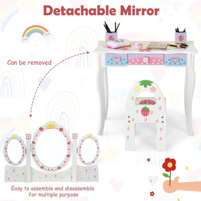 Kids Vanity,Pink Princess Vanity Set With Lighted Mirror,2 In 1
