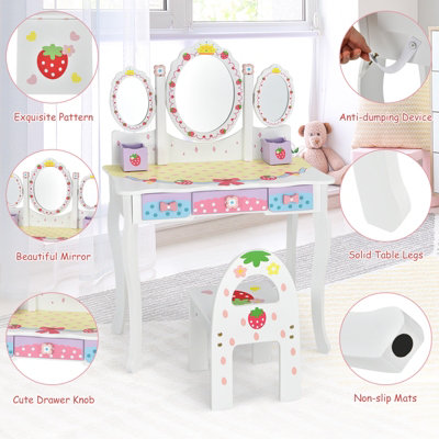 Kids Vanity,Pink Princess Vanity Set With Lighted Mirror,2 In 1