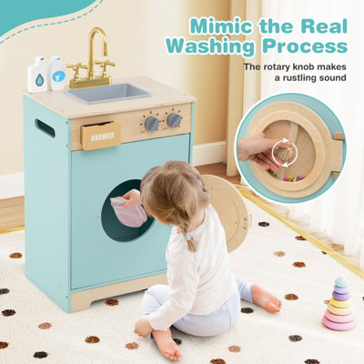 COSTWAY Kids Washer Playset Toy Washing Machine with Laundry Detergent