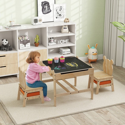 COSTWAY Kids Wooden Activity Desk Set w/ Reversible Whiteboard ...