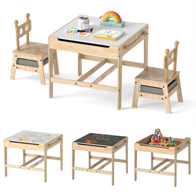 COSTWAY Kids Wooden Activity Desk Set w/ Reversible Whiteboard ...
