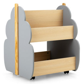 Costway Kids Wooden Bookshelf w/ Wheels 2-Tier Toy Storage Shelf Double-sided Bookcase
