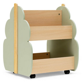 Costway Kids Wooden Bookshelf w/ Wheels 2-Tier Toy Storage Shelf Double-sided Bookcase