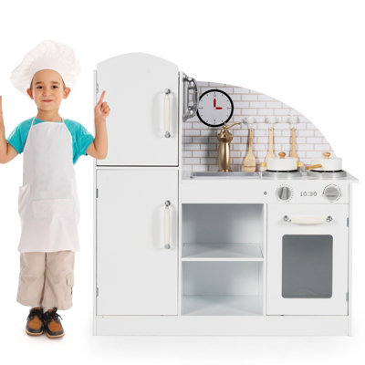 Costway Kids Wooden Kitchen Playset Pretend Play Toy Cooking Role w/ Cookware Accessorie