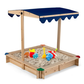 Costway Kids Wooden Sandbox Outdoor Children Play Sandpit w/ Height-adjustable Canopy