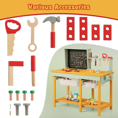 Costway Kids Wooden Toy Workbench Children Pretend Play Tool Toy Gift