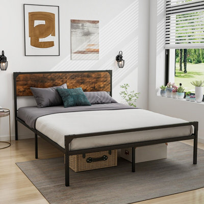 King size metal platform bed outlet frame with headboard