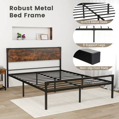 Costway King Bed Frame Industrial Metal Platform Bed with Headboard and Footboard