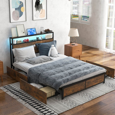 King size platform bed with storage and headboard top