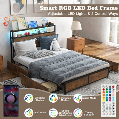 Full/Queen/King Metal Bed Frame Platform with Storage Headbord and