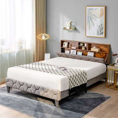 King platform bed frame deals with storage and headboard