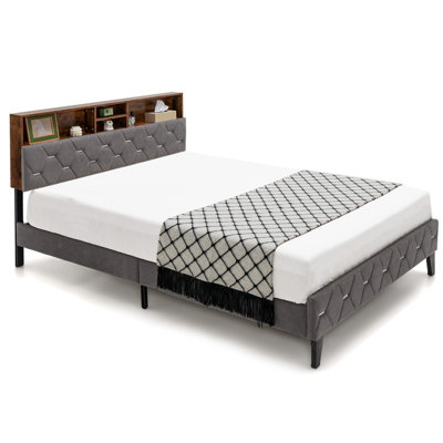 Costway King Size Bed Frame Upholstered Platform Bed Slat Support W/ Storage Headboard