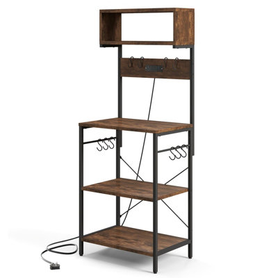 COSTWAY Kitchen Bakers Rack 153 cm Tall Microwave Stand w/ Power Outlet ...