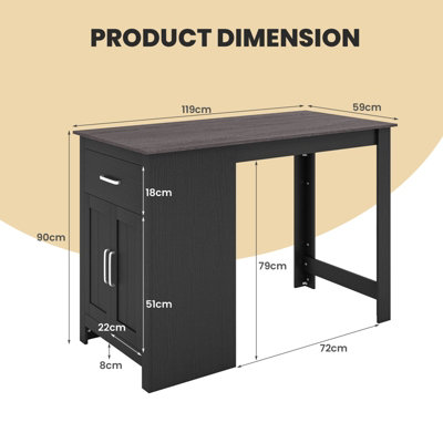 Costway Kitchen Breakfast Dining Table Pub Counter Height Table with Storage Cabinet