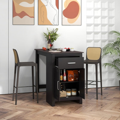 Costway Kitchen Breakfast Dining Table Pub Counter Height Table with Storage Cabinet