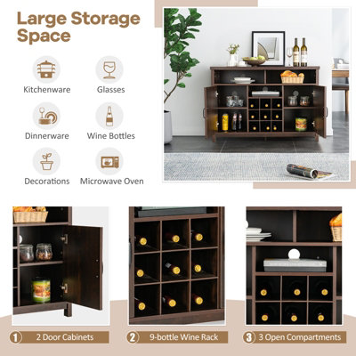 COSTWAY Kitchen Buffet Cabinet Farmhouse Wine Cabinet Server w/ 9 ...