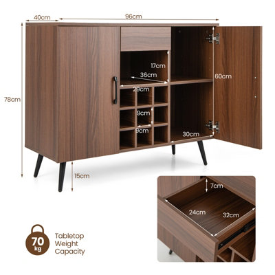 Costway Kitchen Buffet Server Sideboard Wooden Storage Cupboard Cabinet W/ Adjustable Shelf