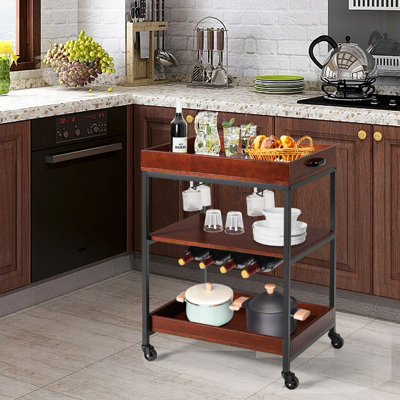 Costway Kitchen Island Cart 3-Tier Rolling Bar Serving Cart Wine Rack ...