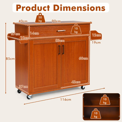 Costway Kitchen Island Cart Rolling Storage Trolley Cart w/ Lockable Rubber Casters