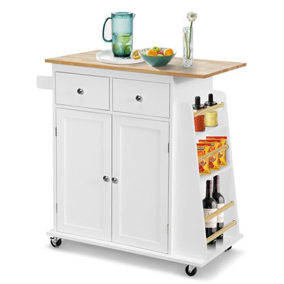 Costway Kitchen Island Rolling Storage Cabinet Trolley Cart Adjustable Shelves 2 Drawers