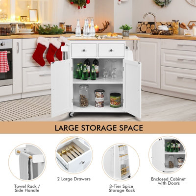 Costway Kitchen Island Rolling Storage Cabinet Trolley Cart Adjustable Shelves 2 Drawers