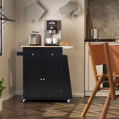 Tileon White Wooden 51 In. Kitchen Island On Wheels With Trash Can, Adjustable Shelf, Drop Leaf, Spice Rack, Towel Rack&Drawer YQHDRA150 - The Home Depot