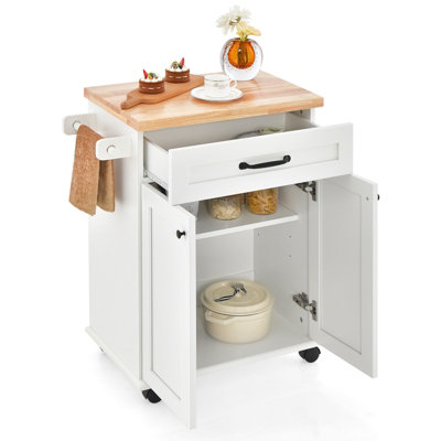 Costway Kitchen Island Rolling Storage Cabinet Trolley Cart Cupboard 2-Door Cabinet