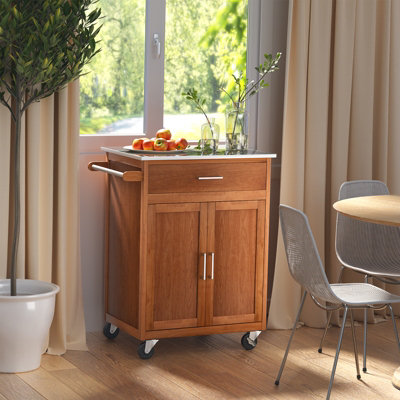 Costway Kitchen Island Rolling Storage Cabinet Trolley Cart Stainless Steel Countertop